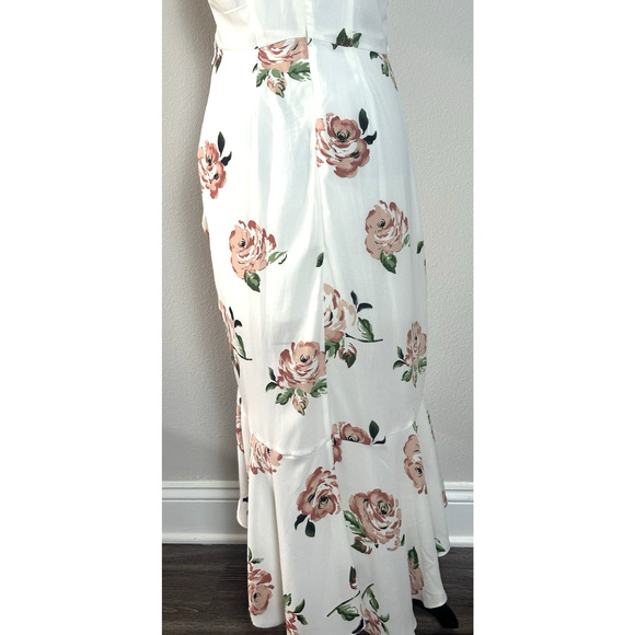 Women's( M) White Ivory Floral Hi Low Midi Ruffle V‎ Neck Disney Princess Dress - Picture 12 of 16